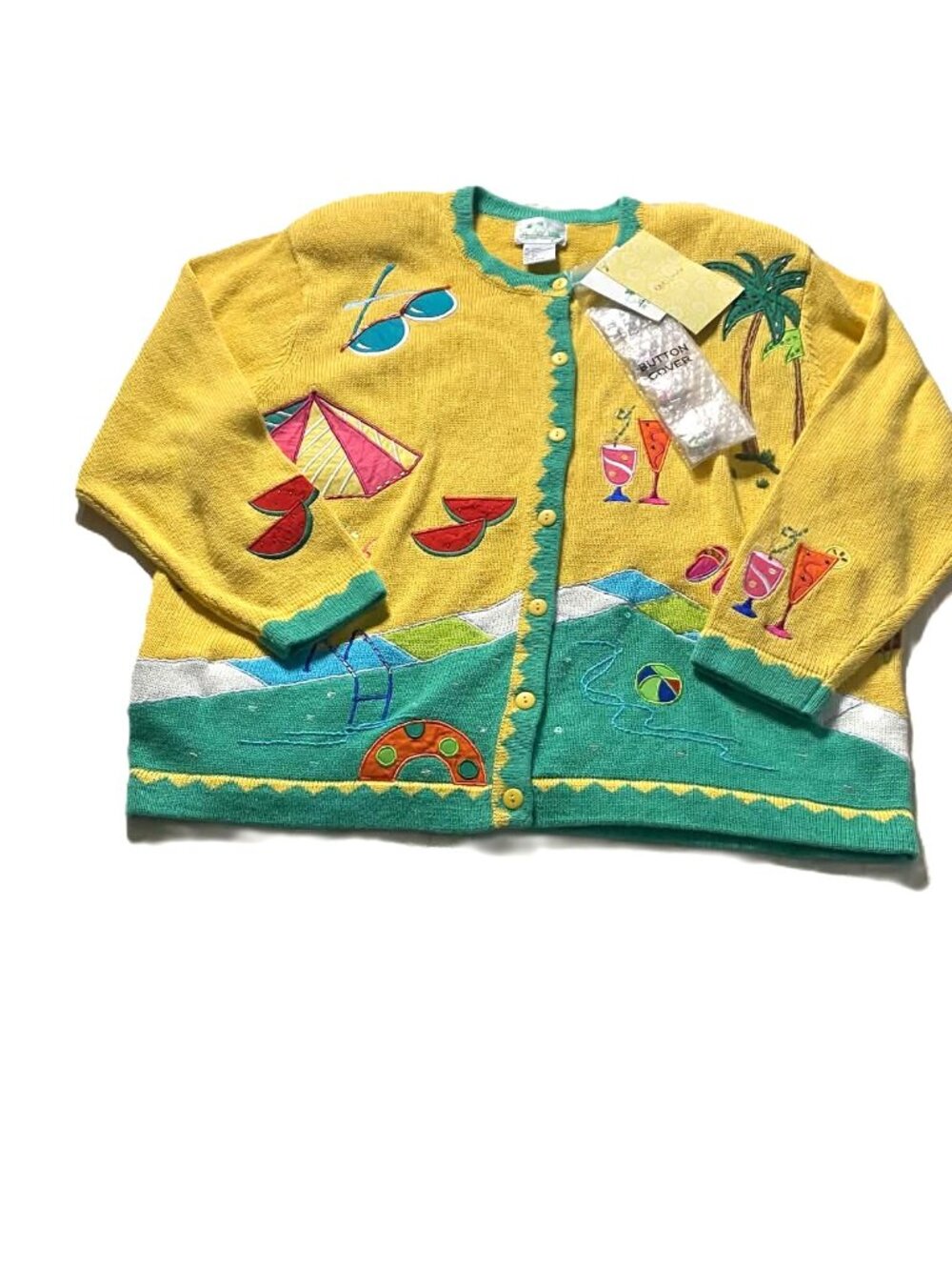 The Quacker Factory 2X NWT Beach Tropical Cardigan Sweater Ramie Cotton QVC